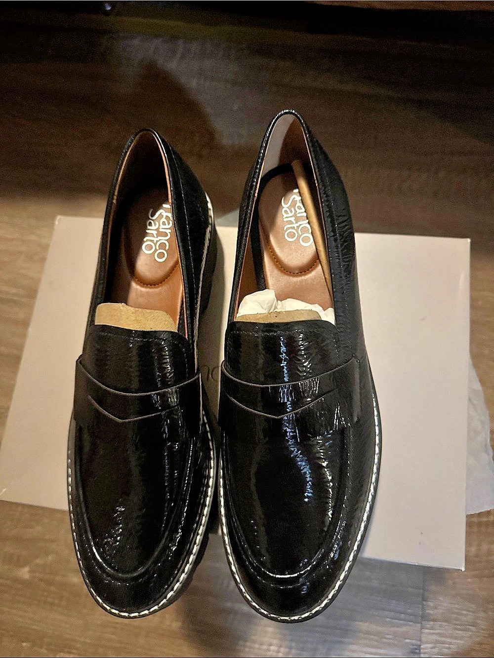 Franco Sarto Black Patent Loafers Like New